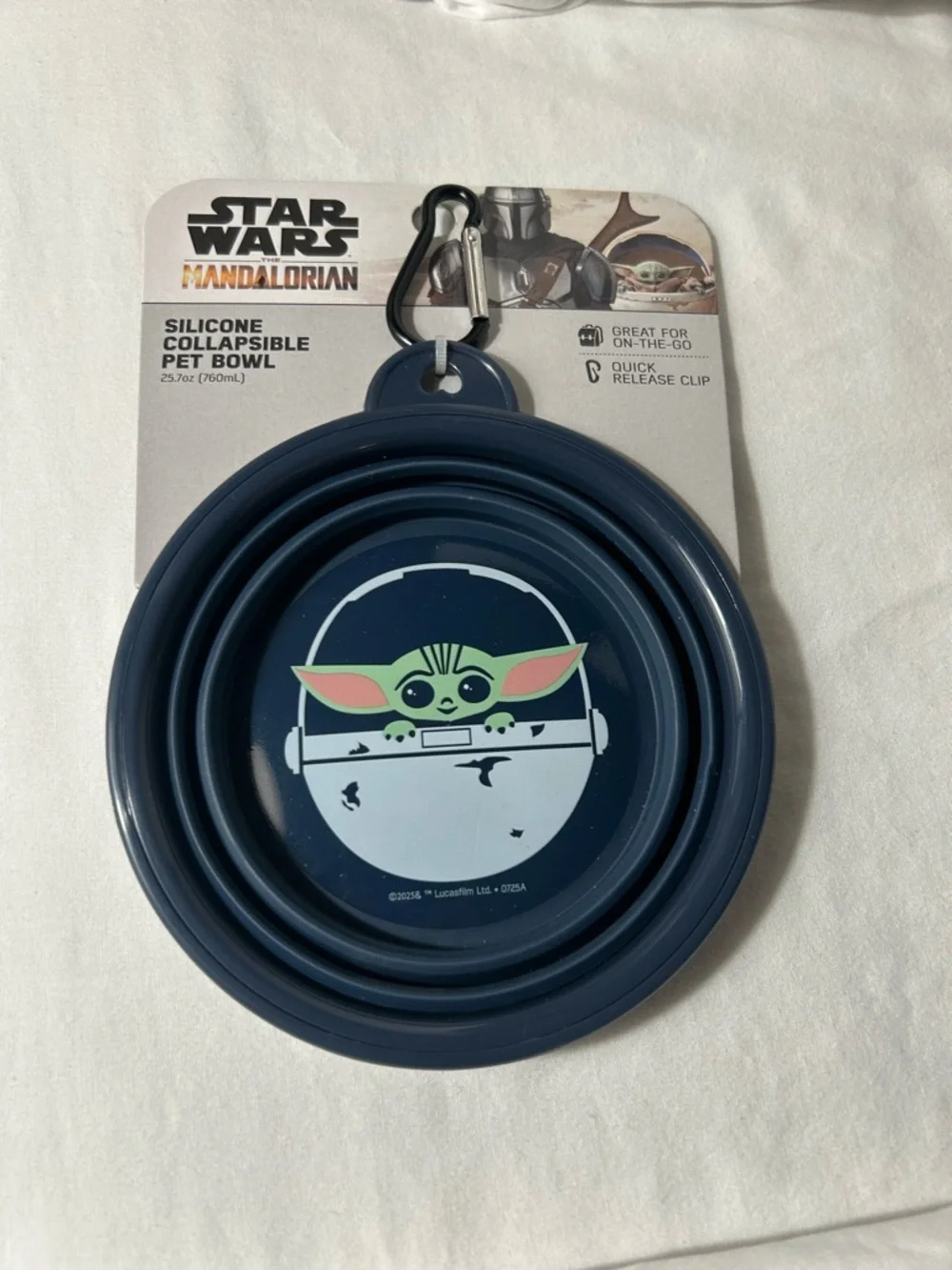 Star Wars Navy Silicone Collapsible Pet Bowl with Grogu Graphic